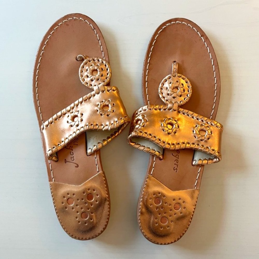 Jack Rogers Leather Sandals in Metalic Bronze (Size 8)